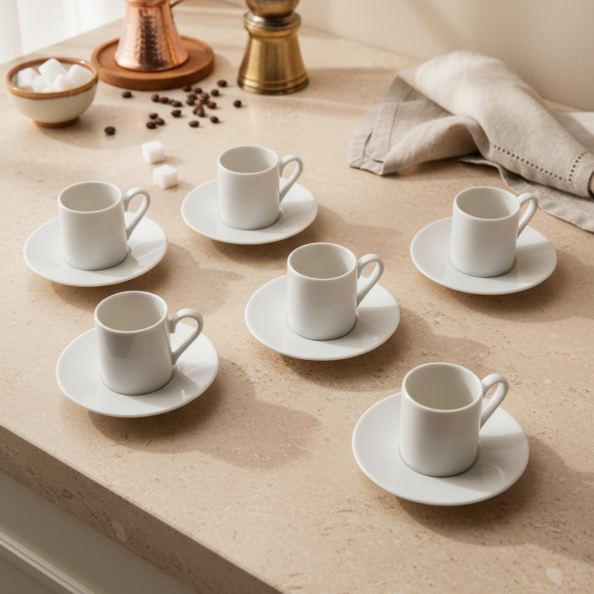 Naz - 6 Kişilik Kahve Fincan Takımı Sade