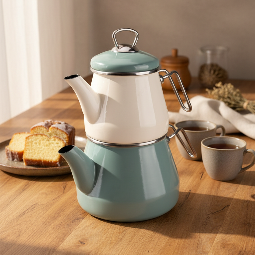 Lumino - Emaye Çaydanlık Takımı Yeşil