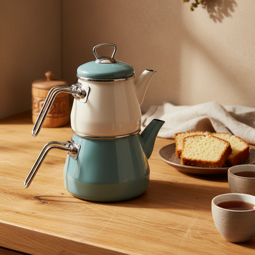 Lumino - Emaye Çaydanlık Takımı Yeşil