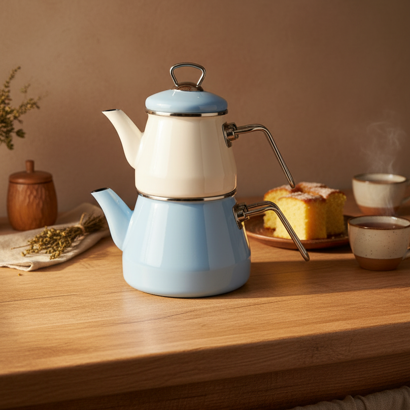 Lumino - Emaye Çaydanlık Takımı Mavi