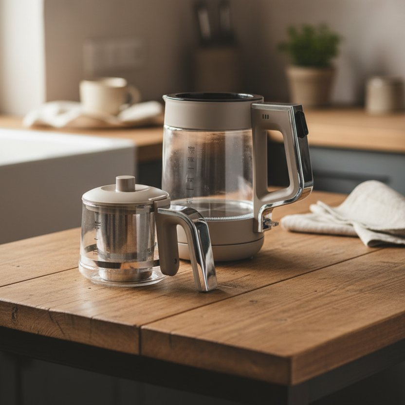 Safir - Cam Hazneli Çay Makinesi Bej