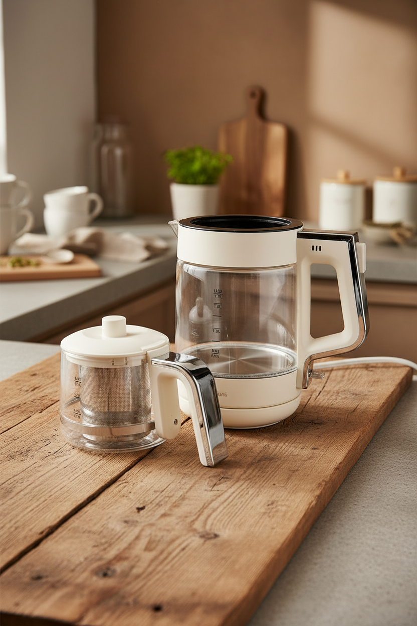 Safir - Cam Hazneli Çay Makinesi Krem