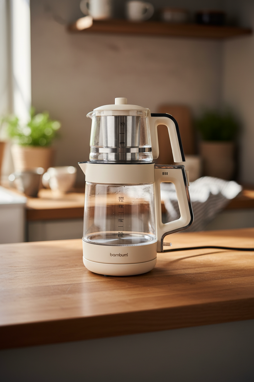 Safir - Cam Hazneli Çay Makinesi Krem