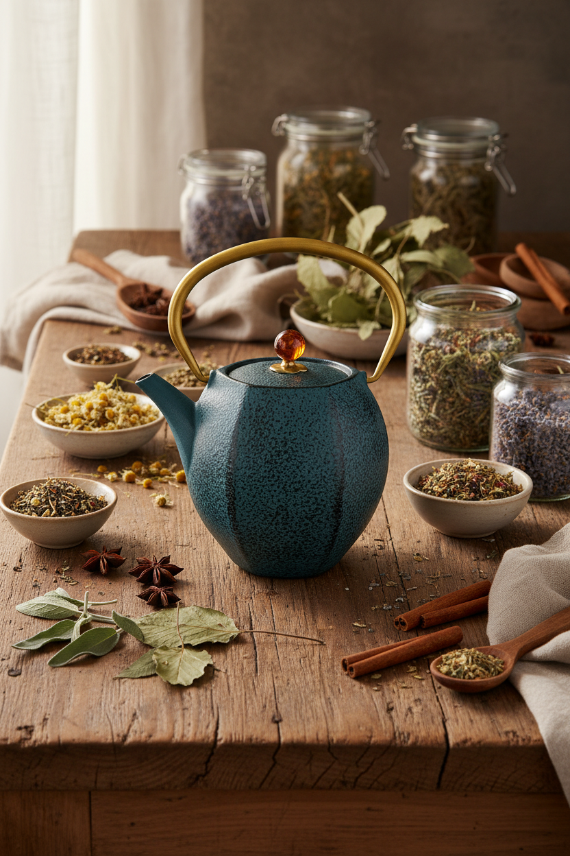 Armanno - Sümbül Döküm Demlik 1200 ml Mavi